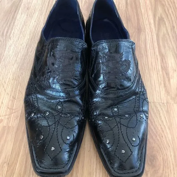 Mark Nason &quot;Rock Lives&quot; Dragon Black Leather Loafers Shoes Mens Size 10 Studded