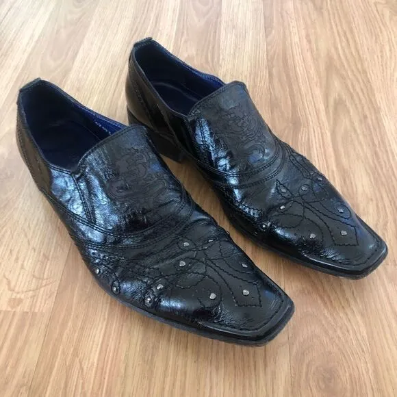 Mark Nason &quot;Rock Lives&quot; Dragon Black Leather Loafers Shoes Mens Size 10 Studded