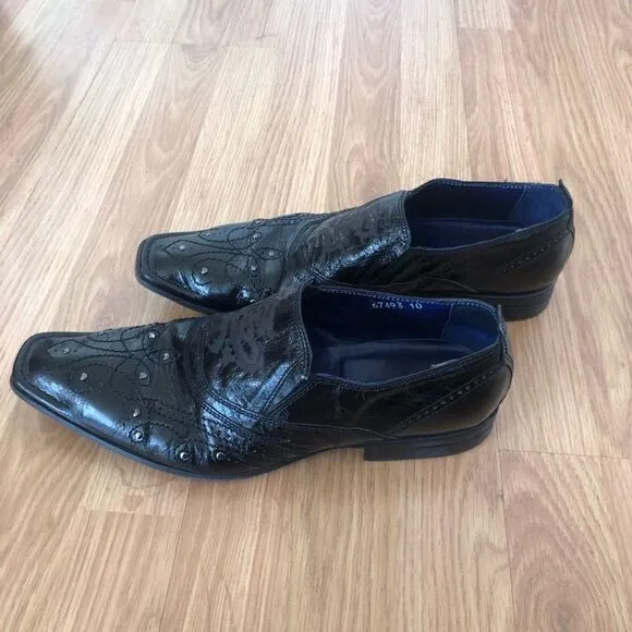 Mark Nason &quot;Rock Lives&quot; Dragon Black Leather Loafers Shoes Mens Size 10 Studded