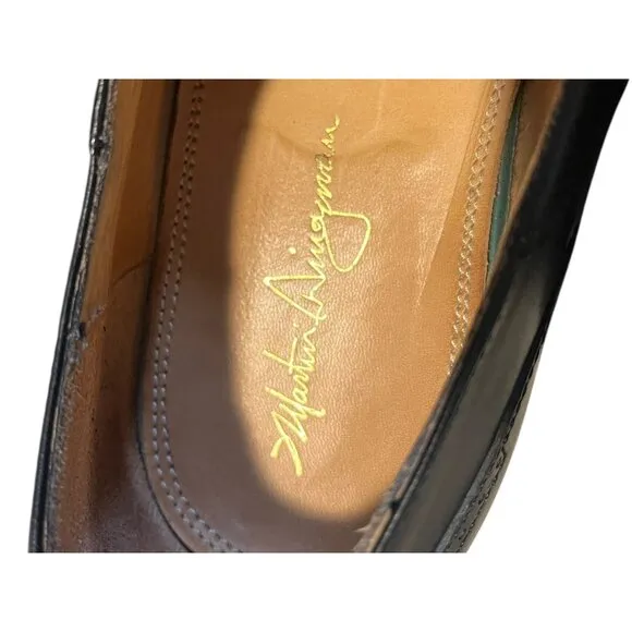 Martin Dingman Wingtip Derby Men's 9.5 Dress Shoes Classic Italy Leather Black