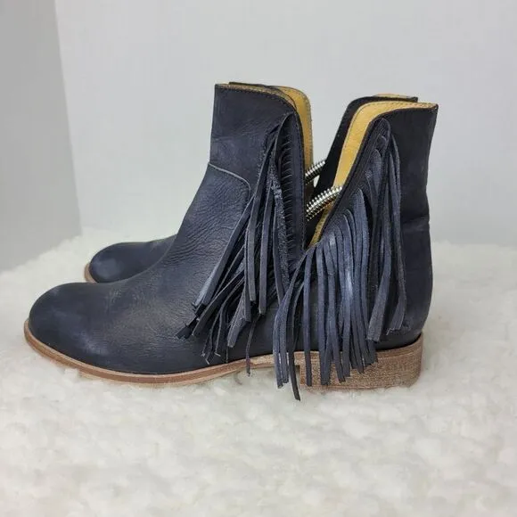 Matisse Voyager Fringe Womens Boots Size 8 Blue Leather Ankle Shoes