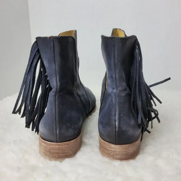 Matisse Voyager Fringe Womens Boots Size 8 Blue Leather Ankle Shoes