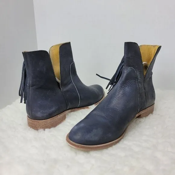 Matisse Voyager Fringe Womens Boots Size 8 Blue Leather Ankle Shoes