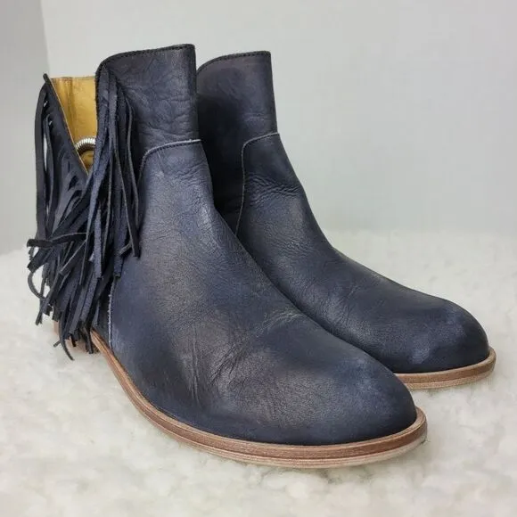 Matisse Voyager Fringe Womens Boots Size 8 Blue Leather Ankle Shoes