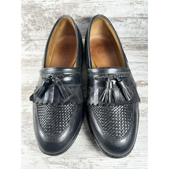 Men's Allen Edmonds 'Cody' Black Woven Leather Kiltie Tassel Loafers Sz 12D