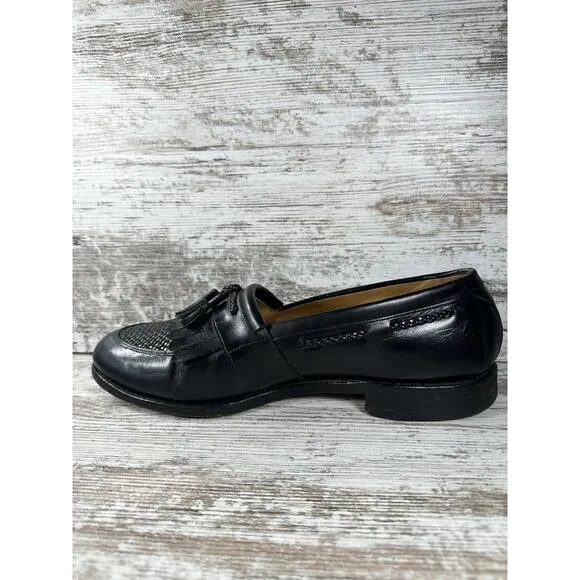 Men's Allen Edmonds 'Cody' Black Woven Leather Kiltie Tassel Loafers Sz 12D