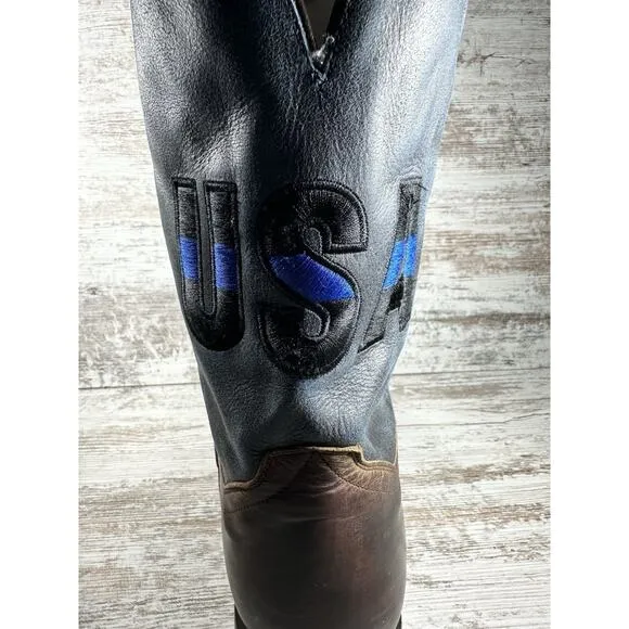 Men's Dan Post 'Thin Blue Line' Back The Blue Police Western Brown Boots Sz 13D