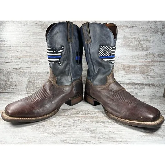 Men's Dan Post 'Thin Blue Line' Back The Blue Police Western Brown Boots Sz 13D