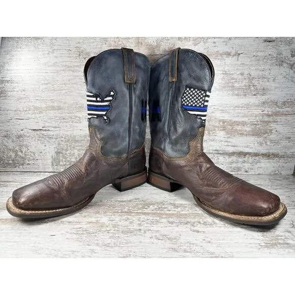 Men's Dan Post 'Thin Blue Line' Back The Blue Police Western Brown Boots Sz 13D