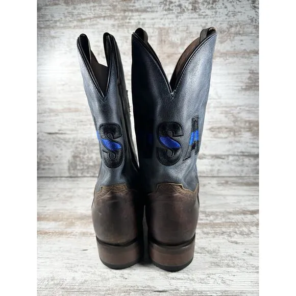 Men's Dan Post 'Thin Blue Line' Back The Blue Police Western Brown Boots Sz 13D