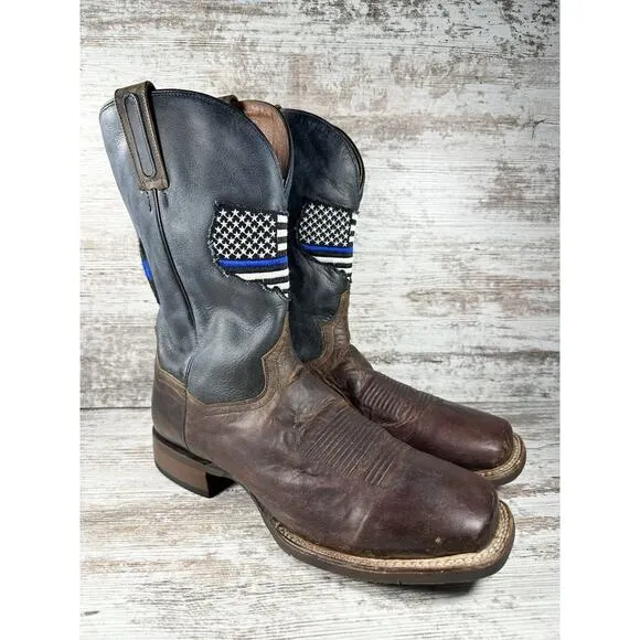 Men's Dan Post 'Thin Blue Line' Back The Blue Police Western Brown Boots Sz 13D