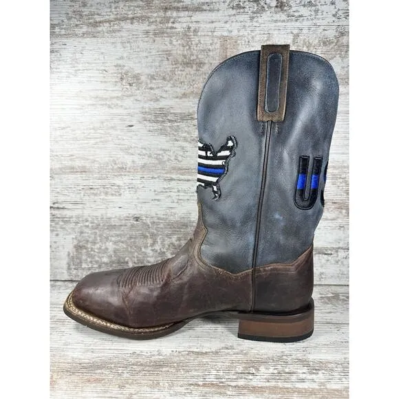 Men's Dan Post 'Thin Blue Line' Back The Blue Police Western Brown Boots Sz 13D