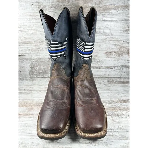 Men's Dan Post 'Thin Blue Line' Back The Blue Police Western Brown Boots Sz 13D