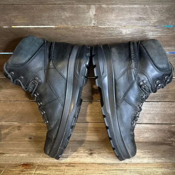 Mens Ecco Rugged Trek Black Leather Waterproof Ankle Boots Size 45‎ US 11-11.5 M