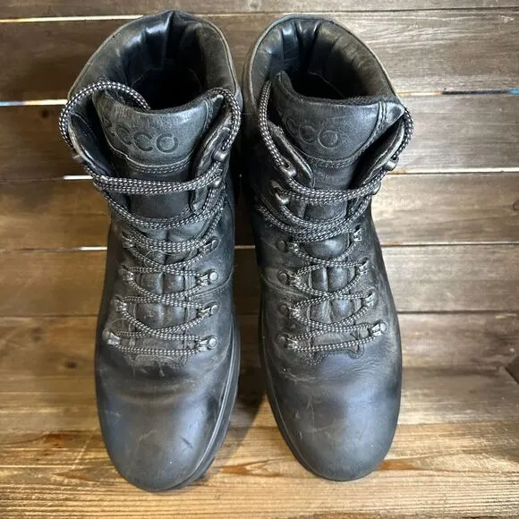 Mens Ecco Rugged Trek Black Leather Waterproof Ankle Boots Size 45‎ US 11-11.5 M