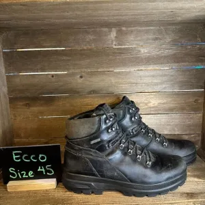 Mens Ecco Rugged Trek Black Leather Waterproof Ankle Boots Size 45‎ US 11-11.5 M
