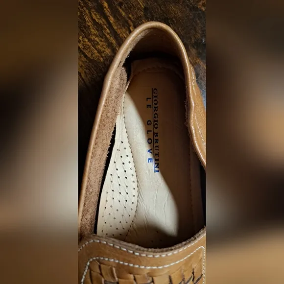 Men's GIORGIO BRUTINI Le Glove 8.5 Tan Basket Weave Leather Upper  Loafers Shoe