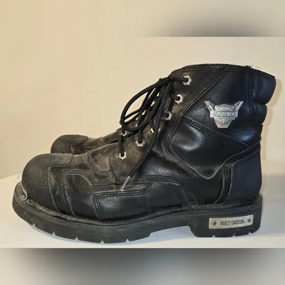 Mens Harley Davidson Stealth Motorcycle Riding Boots Black Zip Size 13 Leather