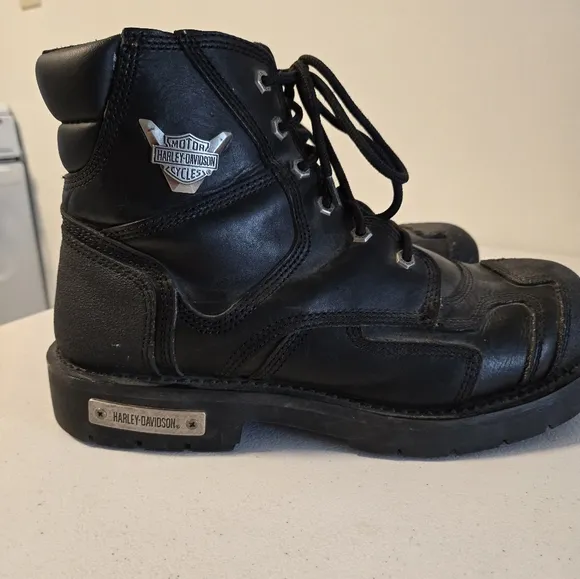 Mens Harley Davidson Stealth Motorcycle Riding Boots Black Zip Size 13 Leather