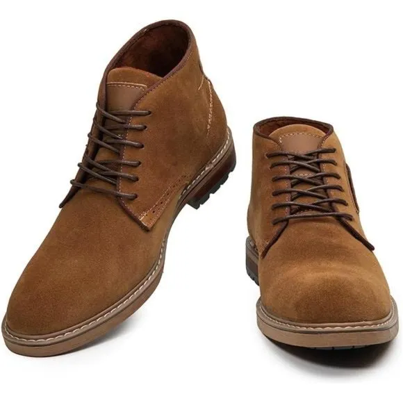 Men's Leather Oxford Boots Mid-Top Causal Ankle Boot Daily Shoes, Brown