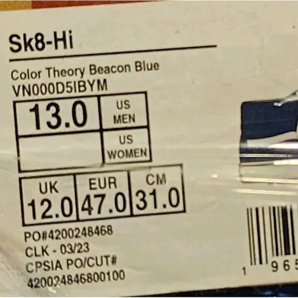 Men's Size 13 - VANS Sk8-Hi Beacon Blue Brand New Dark Blue Sk8 Knu Old Skool