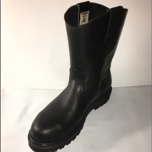 Men's Work Boots Pull On Leather Black STEEL TOE Bota Trabajo Casquillo Acero