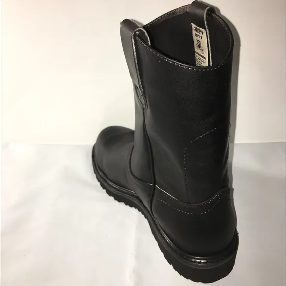 Men's Work Boots Pull On Leather Black STEEL TOE Bota Trabajo Casquillo Acero