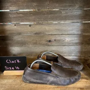 Mens Clarks Marksman Dark Brown Leather Slip On Driving‎ Loafers Shoes Size 10 M