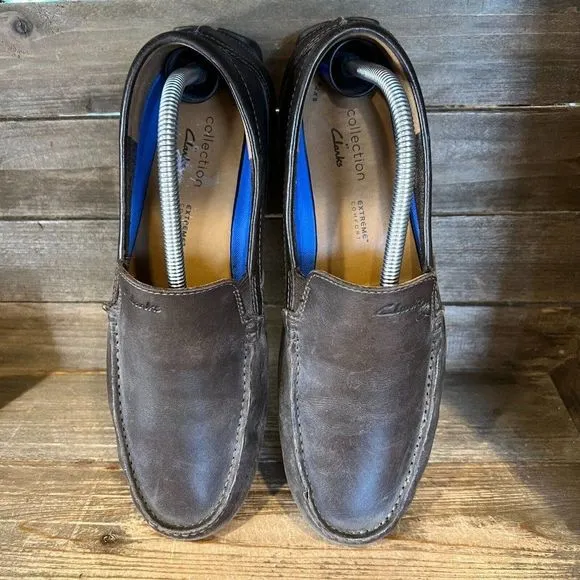 Mens Clarks Marksman Dark Brown Leather Slip On Driving‎ Loafers Shoes Size 10 M