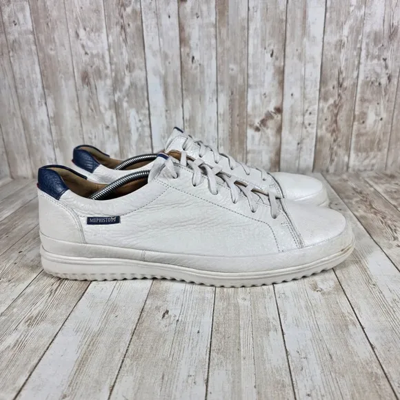 Mephisto Air-Jet Leather Sneakers Comfort Walking Shoes White Blue 11.5