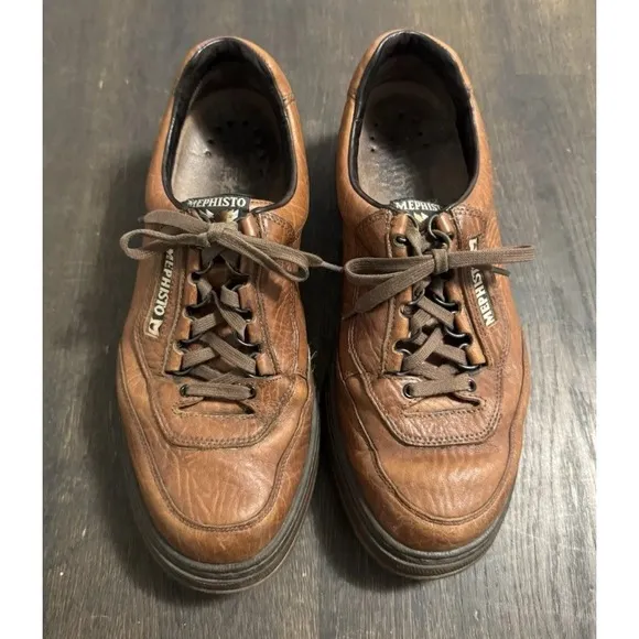 Mephisto Match Men's Size 9.5 UK 9 Brown Leather Casual Shoes Sneakers