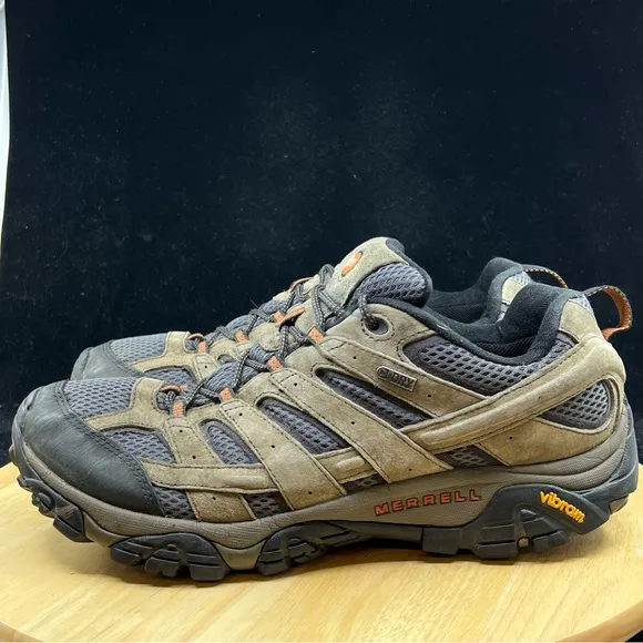 Merrell Men Moab 2 Waterproof Hiking Shoes Walnut Suede, Leather &amp; Mesh Size 12