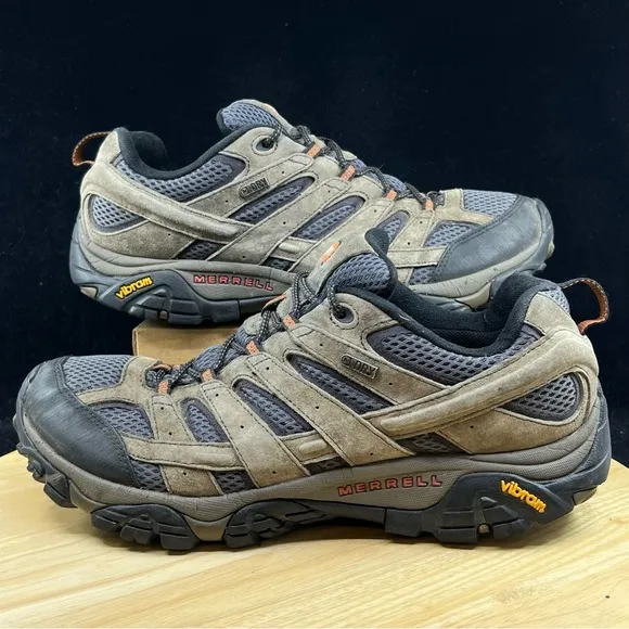 Merrell Men Moab 2 Waterproof Hiking Shoes Walnut Suede, Leather &amp; Mesh Size 12