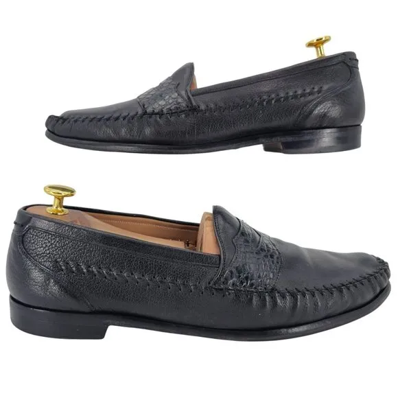Mezlan Exotic Crocodile and Calf Leather Moc Penny Loafers Mens 10.5 Dress Shoes