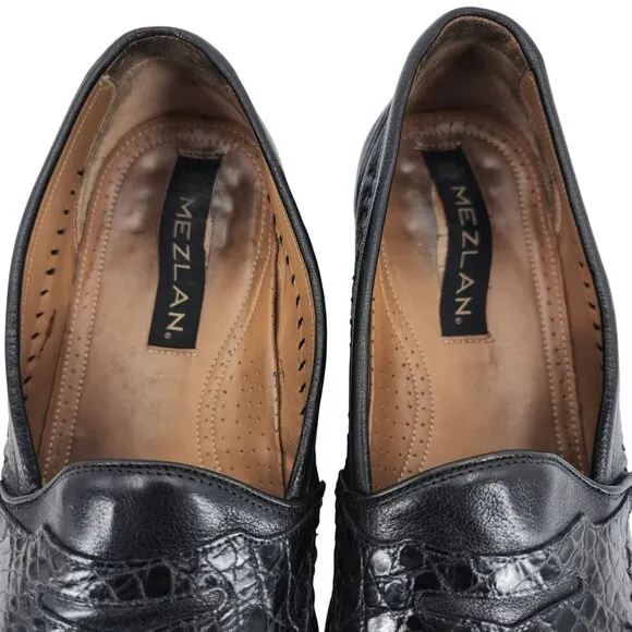 Mezlan Exotic Crocodile and Calf Leather Moc Penny Loafers Mens 10.5 Dress Shoes