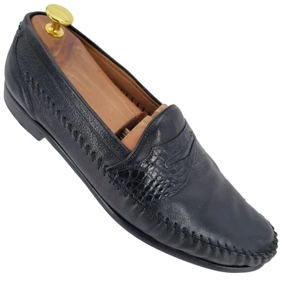 Mezlan Exotic Crocodile and Calf Leather Moc Penny Loafers Mens 10.5 Dress Shoes