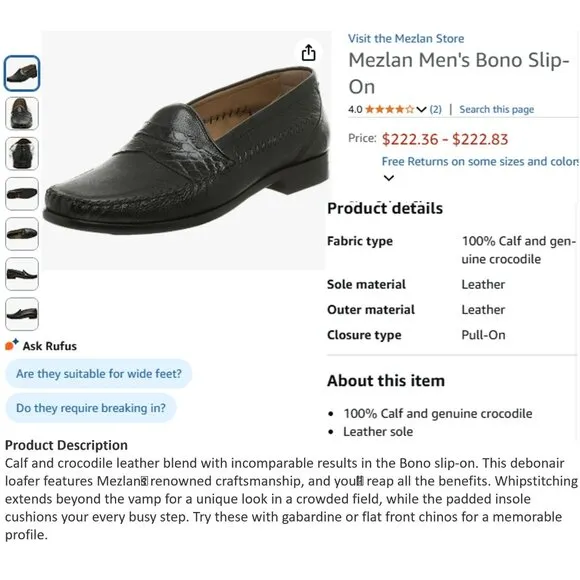 Mezlan Exotic Crocodile and Calf Leather Moc Penny Loafers Mens 10.5 Dress Shoes