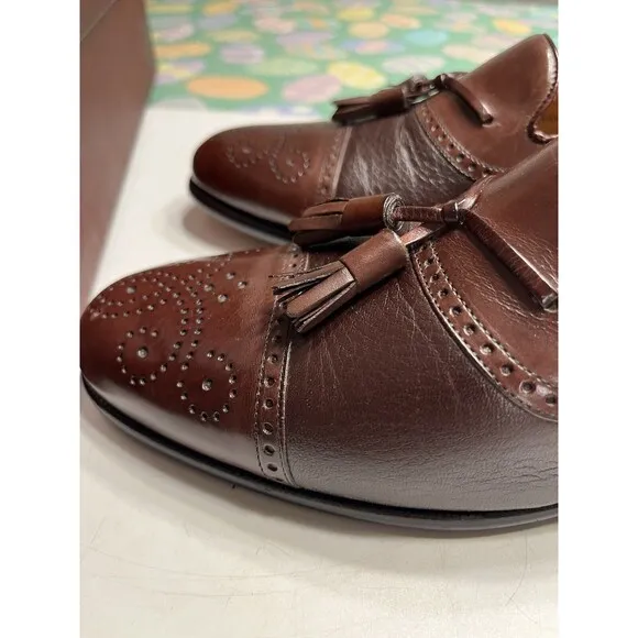 Mezlan Havana Men's Designer Dress Shoes 8M Burgundy Leather Spain IOB Dustbags
