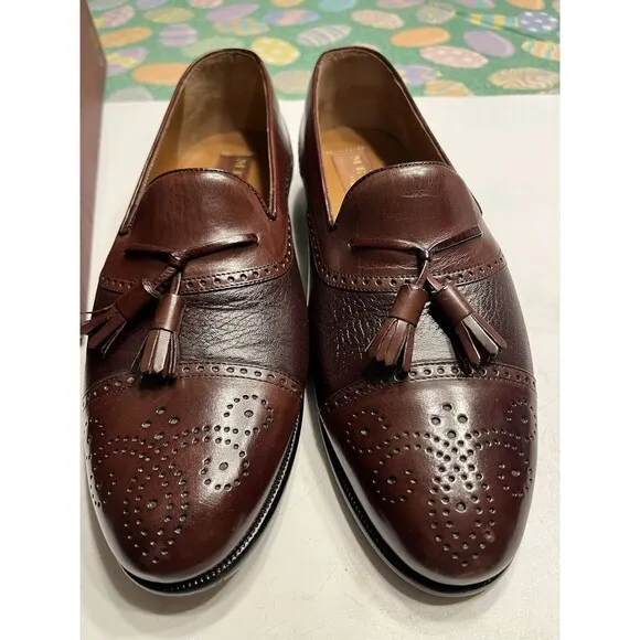 Mezlan Havana Men's Designer Dress Shoes 8M Burgundy Leather Spain IOB Dustbags