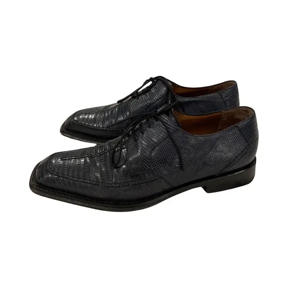 Mezlan Lizard Skin Navy Blue Dress Shoes Harrison Size 8.5