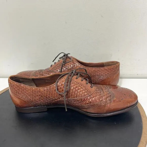 Mezlan Sevilla Oxford Woven Leather Dress Shoes Men 10 EE Brown Handcrafted
