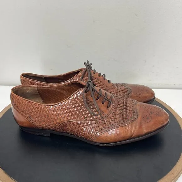 Mezlan Sevilla Oxford Woven Leather Dress Shoes Men 10 EE Brown Handcrafted