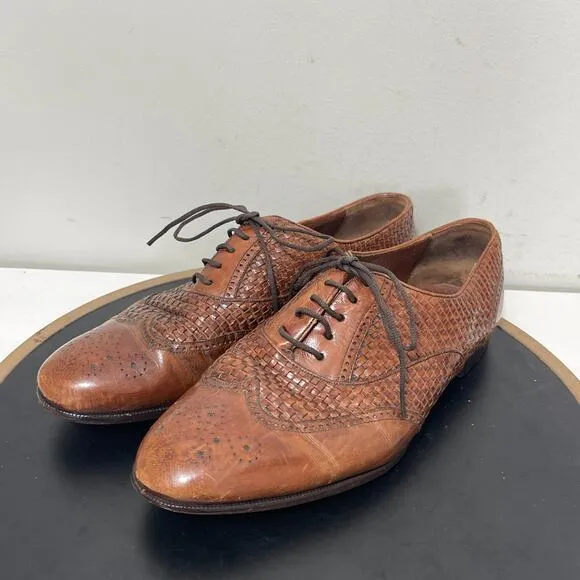 Mezlan Sevilla Oxford Woven Leather Dress Shoes Men 10 EE Brown Handcrafted
