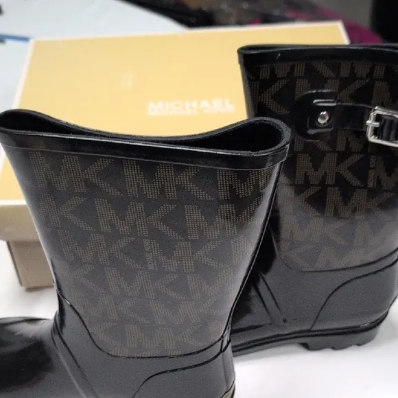 Michael Kors Black and Brown Winter Rain Boots