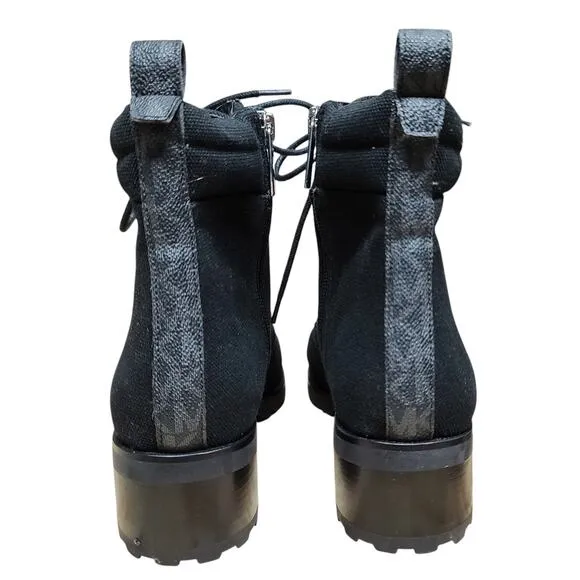 Michael Kors Black Lace Up Side Zip Ankle MOTO Chunky Lug Sole Biker Boots 7 1/2