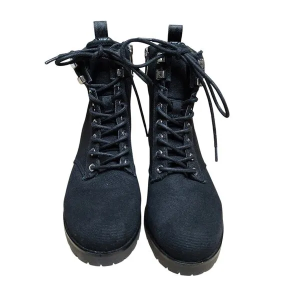 Michael Kors Black Lace Up Side Zip Ankle MOTO Chunky Lug Sole Biker Boots 7 1/2