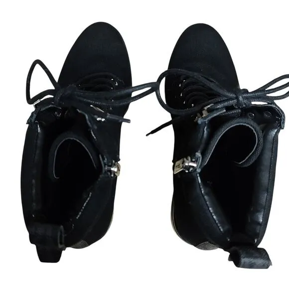 Michael Kors Black Lace Up Side Zip Ankle MOTO Chunky Lug Sole Biker Boots 7 1/2