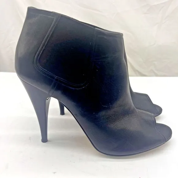 Michael Kors Black Leather Peep Toe Ankle Boots Booties Heels Size 9