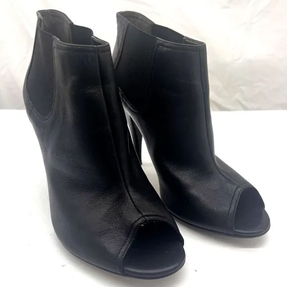 Michael Kors Black Leather Peep Toe Ankle Boots Booties Heels Size 9