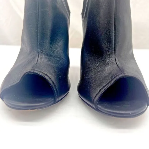Michael Kors Black Leather Peep Toe Ankle Boots Booties Heels Size 9